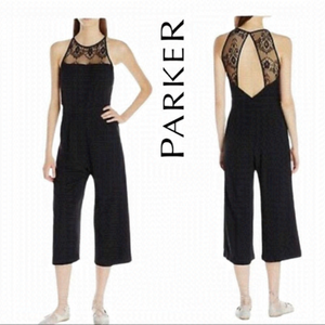 Parker jumpsuit womens size S black cropped leg lace yolk sol sexy chic